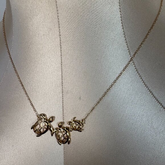 Gold-Plated Sterling Silver Turtle Family Pendant Necklace 18" - Picture 9 of 16